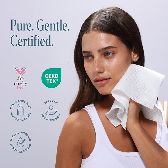 Cliganic Clean Face Towels XL, Disposable, Ultra-Absorbent, Hypoallergenic & Soft - Makeup Remover Dry Wipes, Pamper Your Face, Feel Fresh & Radiant, Hygienic Towelettes, for All Skin Types (50 Ct)