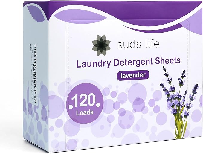 Suds Life Laundry Detergent Sheets (60 Sheets) Ocean Breeze, Lavender, Rainforest - Portable, Concentrated Laundry Detergent (Up to120 Loads) (Lavender)