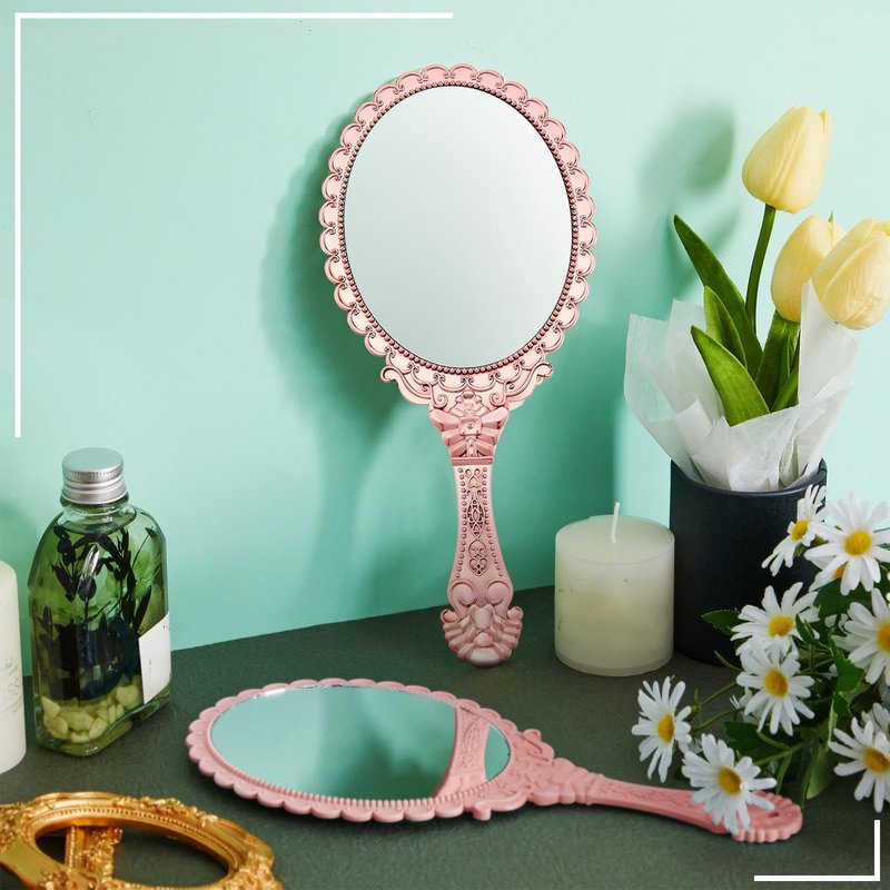 Qunclay 24 Pcs Vintage Rose Gold Handheld Mirrors, Baroque Embossed Compact Makeup Mirror with Handle for Pink Themed Princess Party Favors, Weddings, Bridal Showers, Birthday Gifts, Travel