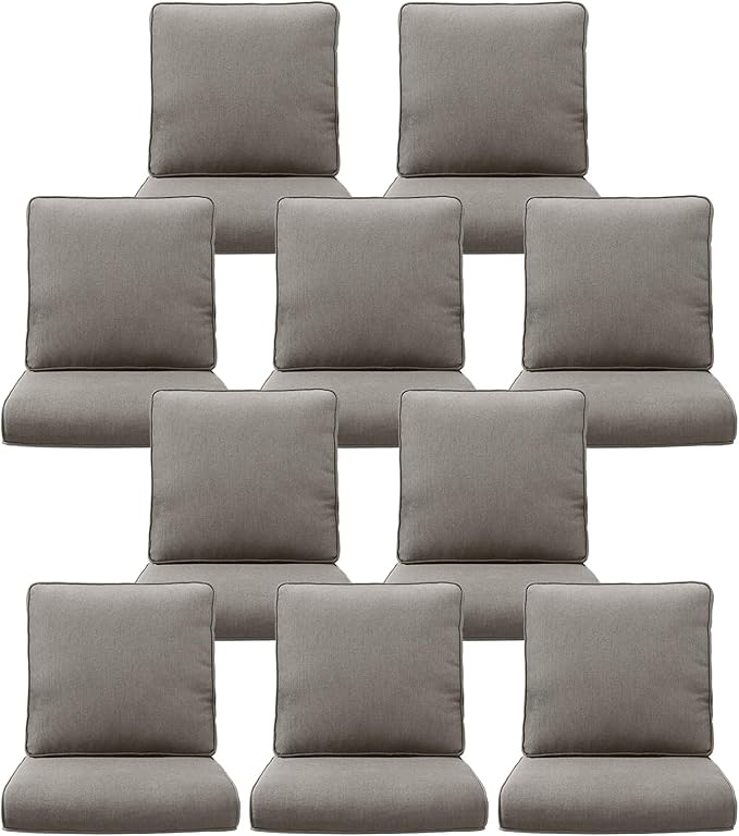 10-Piece Outdoor Patio Cushion Set - Fade & Water Resistant with Removable Olefin Cover, 22x24x4 Inch Memory Foam Cushions for Wicker Sectional Sofa – Grey/Regular