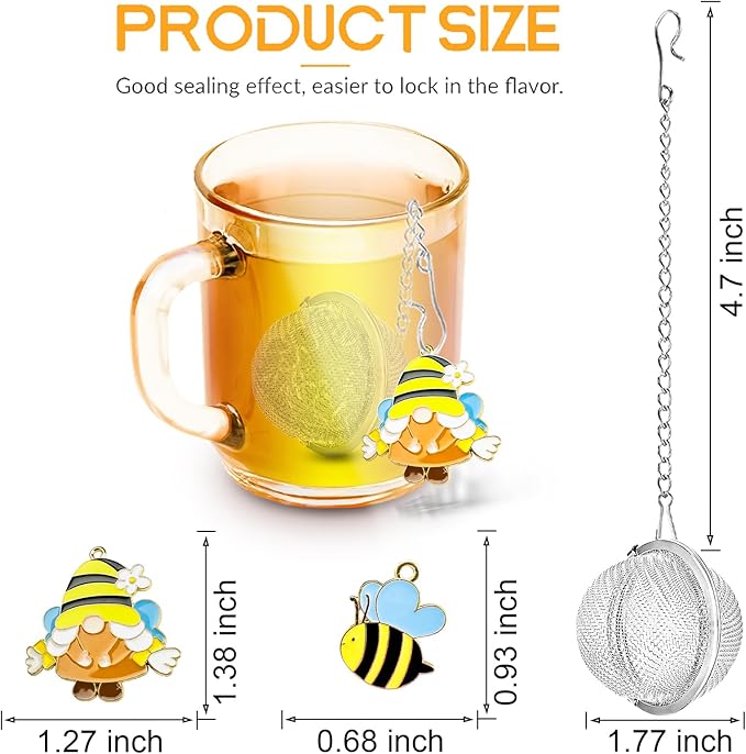 2 Pack Tea Infuser for Loose Leaf Tea with Gnome & Honey Bee Charms - 304 Stainless Steel Tea Steeper, Nature Themed Tea Gift
