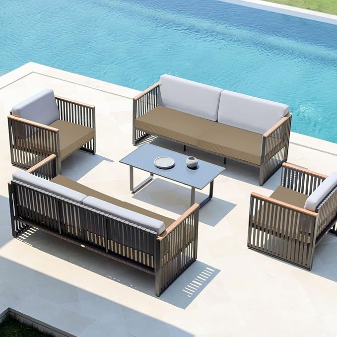 Easy-Going Waterproof Patio Cushion Covers 24x22x4 inch 2 Pack Replacement Non-Slip Outdoor Seat Cushion Slipcover with Zipper. Camel