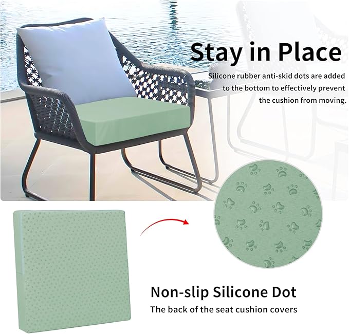 Easy-Going Waterproof Patio Cushion Covers 24x24x4 inch 2 Pack Replacement Non-Slip Outdoor Seat Cushion Slipcover with Zipper. Greyish Green