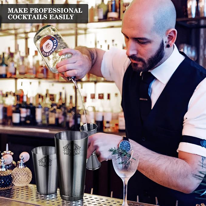 Custom Cocktail Shaker 24 oz, Personalized Engraved Name Martini & Drink Shaker with Strainer & Measurements, Stainless Steel Bar Shaker Set Gift for Bartenders & Cocktail Enthusiasts