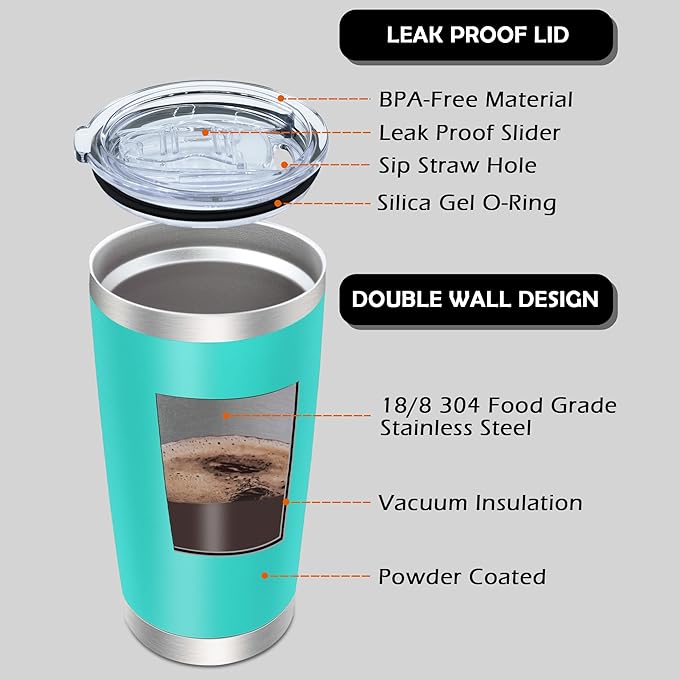 20oz Tumbler Bulk Stainless Steel Tumblers with Lid Vacuum Insulated Double Wall Travel Coffee Mug Powder Coated Tumbler Cup for Hot and Cold Drinks(Light Blue, 6 pack)