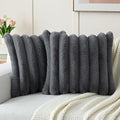 FUTEI Dark Grey Decorative Throw Pillow Covers 26x26 Inch Set of 2, Square Soft Faux Rabbit Fur Big Striped Pillow Sham,Home Decor for Couch Sofa Bed Living Room