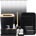 Bathroom Sets with Shower Curtain and Rugs,Black Bathroom Set with Bathroom Trash Can,Soap Dispenser,Toilet Brush,Toothbrush Set,Qtip Holders for Housewarming