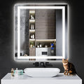 32"x30" LED Bathroom Mirror with Anti-Fog, Stepless Dimmable Lights, 3 Color Modes, Shatter-Proof Tempered Glass, Memory Function & Waterproof Design