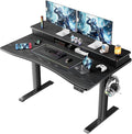 Veken 47.2"×27.6" Standing Desk with Storage Drawers, Adjustable Height Computer Table with Monitor Shelf, Home Office Desk for Study, Gaming, Workstation, Black