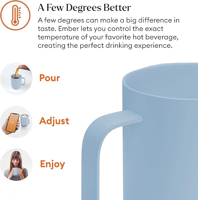 Ember Temperature Control 14oz Smart Mug 2, App-Controlled and Rechargeable Heated Coffee Cup Warmer with Intelligent LED Display, Powder Blue