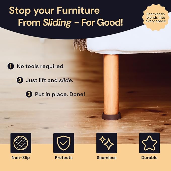 CasterMaster Non Slip Furniture Pads for Hardwood Floors - Circular (Brown, 3'' x 3'' - 4 Pack) - Round Furniture Cups & Chair Leg Floor Protectors for Scratch-Free Floors - Non Slip Caster Cups