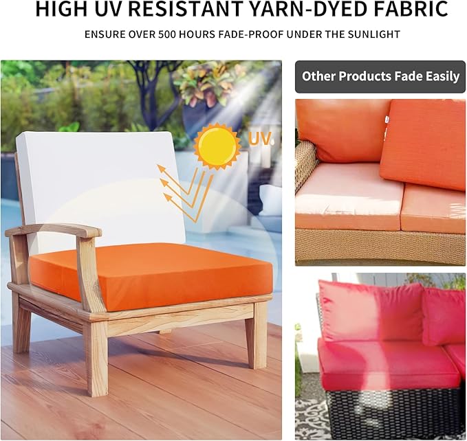 Easy-Going Waterproof Patio Cushion Covers 22x22x4 inch 4 Pack Replacement Non-Slip Outdoor Seat Cushion Slipcover with Zipper. Orange