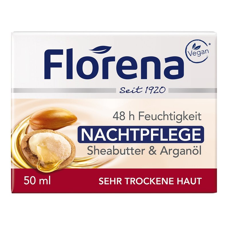 Florena Nachtpflege mit Sheabutter & Arganöl Vegan, 1er Pack, (1 x 50 ml)