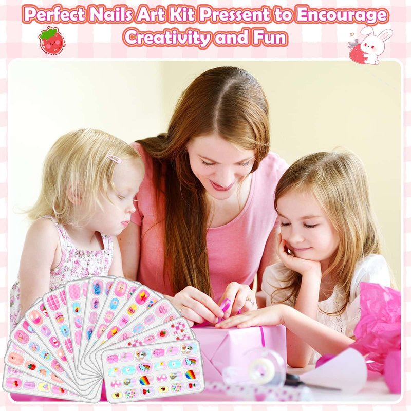 288 Pieces Kids Nails Press ons for Girls, Acejoz Fake Nail Set Pre Glue Stick on Short Nails for Children Little Girls 8-12 Year Nail Art Decoration