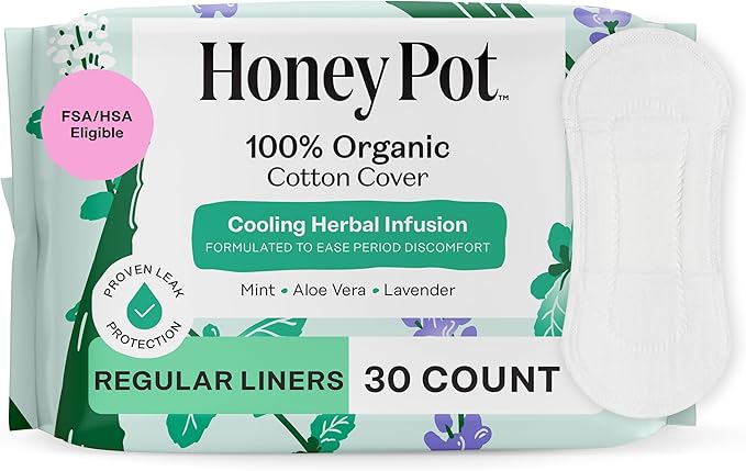 The Honey Pot Company - Herbal Everyday Panty Liners for Women - Infused w/Essential Oils for Cooling Effect & Organic Cotton Cover - Feminine Care - 30 ct