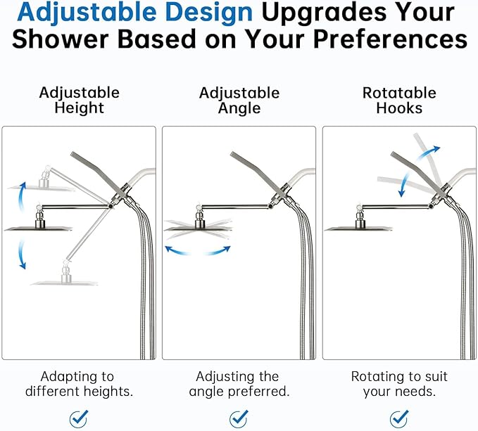 G-Promise All Metal 8 Inch Dual Square Shower Head with Handheld Spray Combo, Rain Shower Head, Adjustable Extension Arm, 3-Way Diverter, 71 Inch Extra Long Hose - A Bathroom Upgrade (Brushed Nickel)