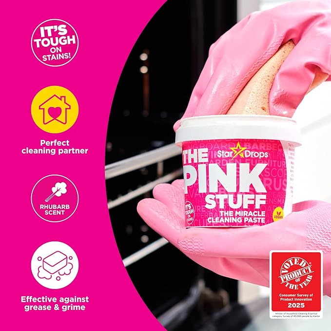 Stardrops - The Pink Stuff Miracle Cleaning Paste & SQeeZY Scrubber Sponge Bundle – All-Purpose, Non-Scratch Cleaner for Kitchens, Bathrooms, Walls, Floors, Pots, Grout, and More