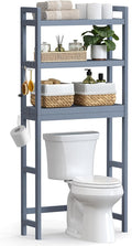 SONGMICS Over The Toilet Storage, 3-Tier Over Toilet Bathroom Organizer with Adjustable Shelf, 10.2 x 24.8 x 66.9 Inches, Space-Saving, Gray UBTS001G01