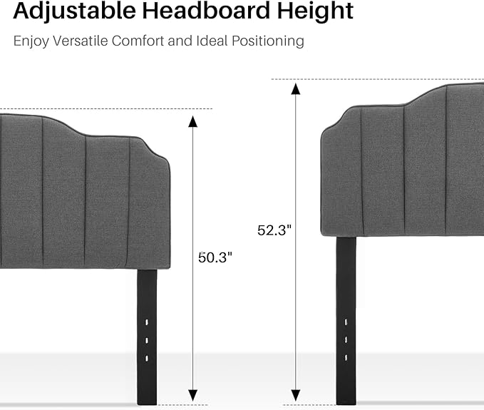 King Size Headboard Dark Gray Upholstered Headboard Adjustable Height&Width Linen Headboards Modern Vertical Channel Design Bed Head Board, Dark Gray