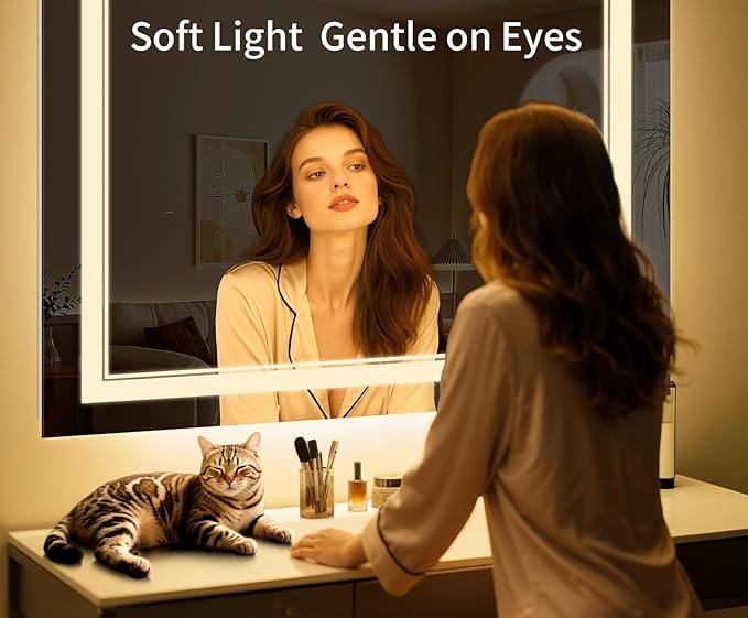 60"x30" LED Bathroom Mirror with Anti-Fog, Stepless Dimmable Lights, 3 Color Modes, Shatter-Proof Tempered Glass, Memory Function & Waterproof Design