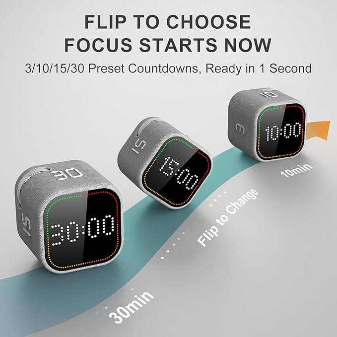 REACHER Fast Custom Pomodoro Timer Cube | Productivity Timer | Small Visual Cube | Silent, Vibrate Reminder | Adjustable Sound Alert | Magnetic, Visual Countdown | for ADHD, Study, Kitchen, Classroom