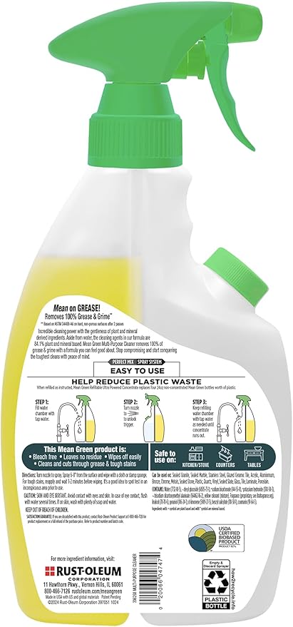 Mean Green Refillable Ultra Powered CONCENTRATE Multi Purpose Cleaner, Citrus & Green Tea, 14.3 fl oz