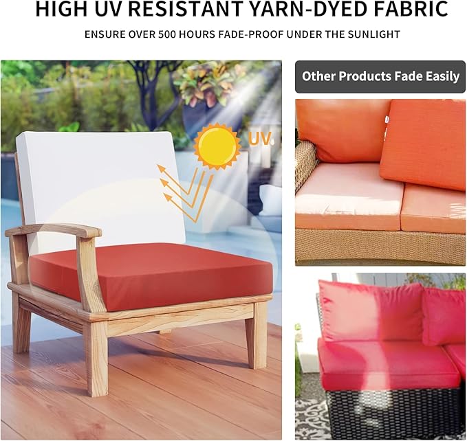 Easy-Going Waterproof Patio Cushion Covers 22x20x4 inch 4 Pack Replacement Non-Slip Outdoor Seat Cushion Slipcover with Zipper. Terra Red