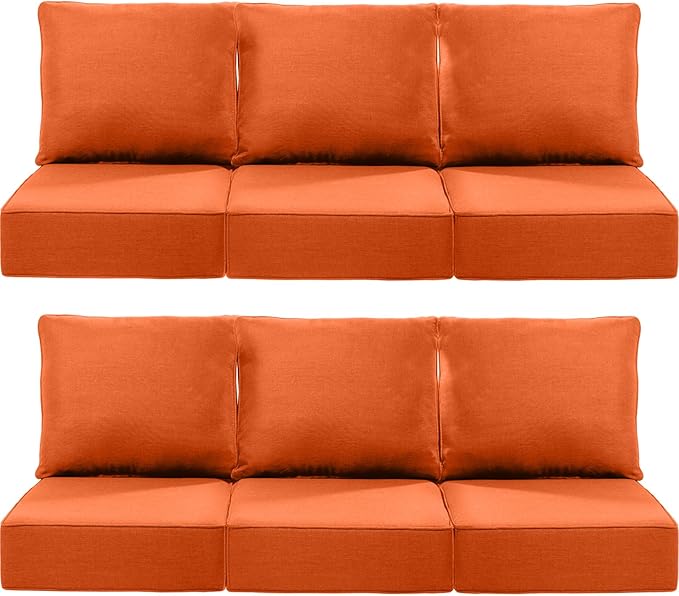 Luxury 24x24x6 Inch Outdoor Deep Seat Cushions Set of 6 - Comfortable Patio Zipper Chair Cushion for Outside Sets Wicker Dining Rocking Swivel Chairs Loveseat Couch Sectional Sofa - Orange