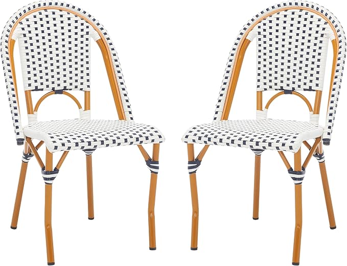 SAFAVIEH Outdoor Collection California Bistro White/Navy Side Chair Set of 2 (Fully Assembled)