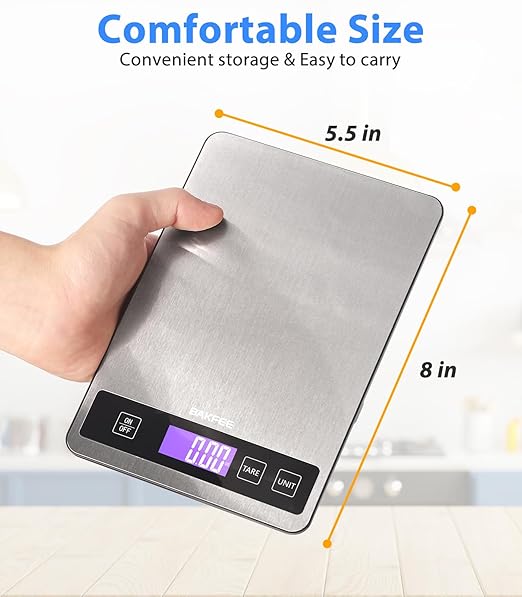 Food Scale - 15kg/33lb Rechargeable Digital Kitchen Scale with Full-View LCD Display, Grams and Ounces, Type-C or Batteries (Not Inc.), Easy Clean Stainless Steel, for Baking, Cooking, Black