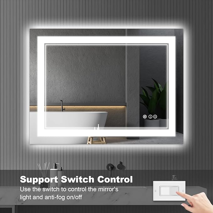 48x36 Inch Bathroom Mirror LED with Lights, Backlit and Front Lighted Anti-Fog Dimmable Memory Lighted Bathroom Vanity Mirror, Large Led Mirror for Bathroom