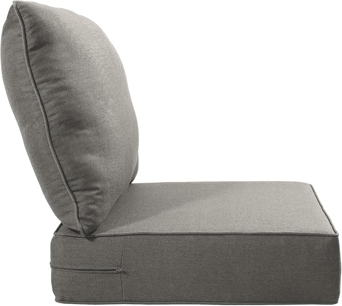 Luxury 24x24x6 Inch Patio Chair Cushions Set of 3 - Memory Foam Deep Seat Water-Resistant Patio Cushion for Lawn Dining Rocking Swivel Chairs Loveseat 3-Seater Sectional Sofa - Grey