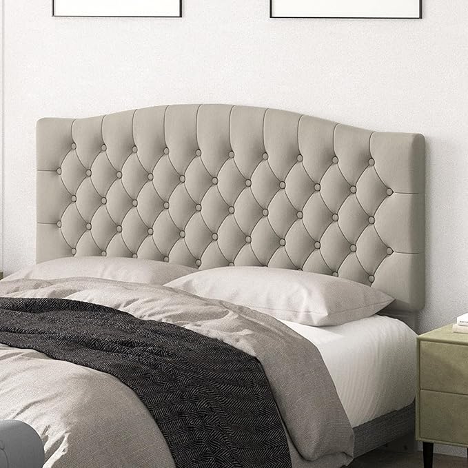 Queen Headboard Only, Upholstered Head Board for Adjustable Bed Velvet Tufted Queen/Full Size Wall Mounted Headboard with Solid Wood Legs Head Board, Taupe