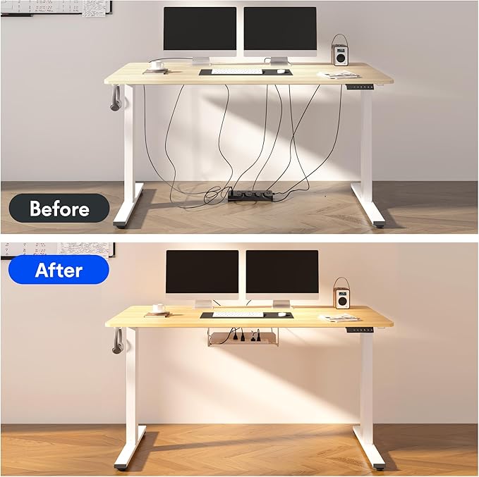 FLEXISPOT EN2 Whole-Piece Bamboo Standing Desk with Clamp Power Strip, 48 x 24 Electric Stand Up Height Adjustable Desk with Cable Management (Grey Frame + 48" Bamboo Top, 2 Packages)