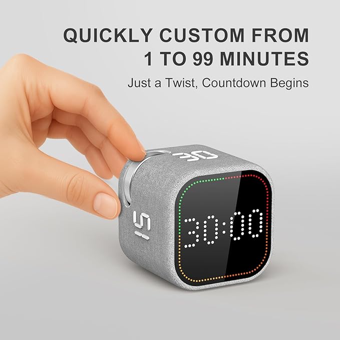 REACHER Fast Custom Pomodoro Timer Cube | Productivity Timer | Small Visual Cube | Silent, Vibrate Reminder | Adjustable Sound Alert | Magnetic, Visual Countdown | for ADHD, Study, Kitchen, Classroom