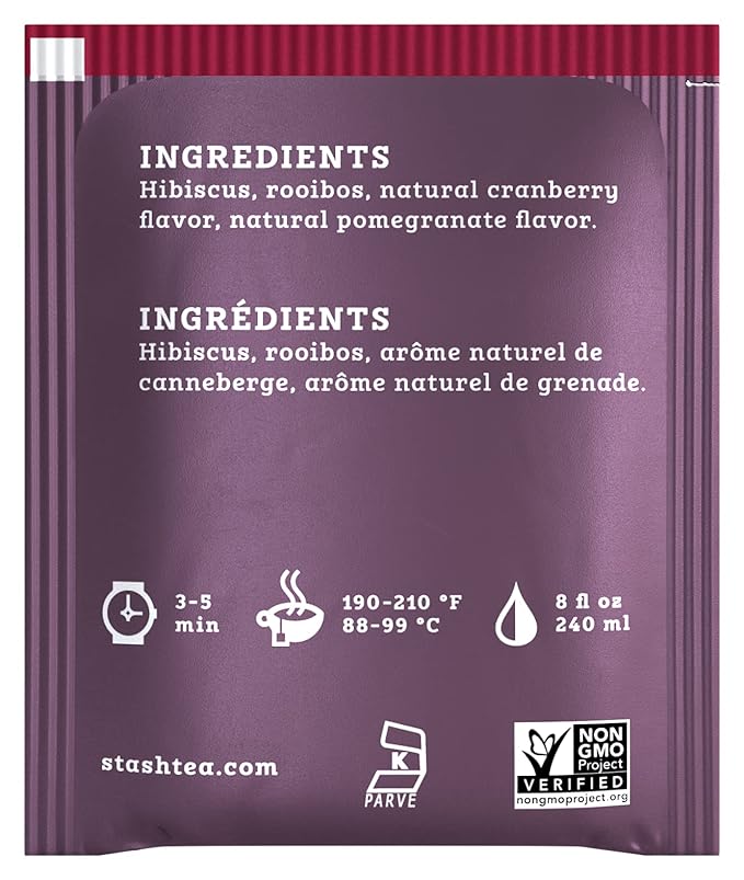Stash Tea Cranberry Pomegranate Herbal Tea - Naturally Caffeine Free, Non-GMO Project Verified Premium Tea with No Artificial Ingredients, 18 Count (Pack of 6) - 108 Bags Total