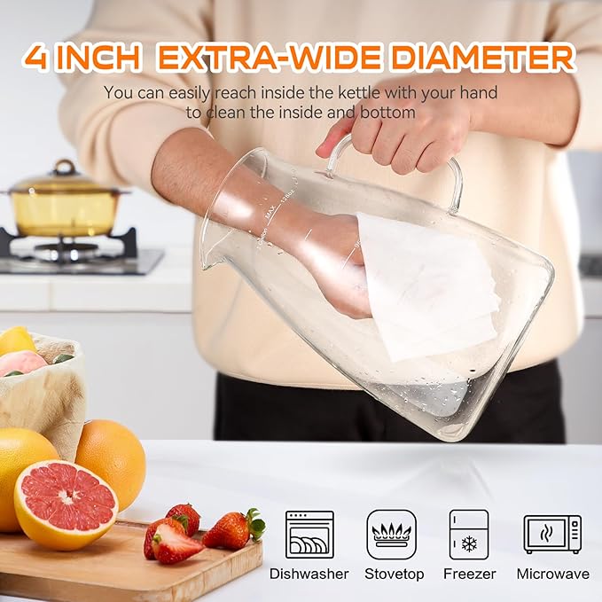 1 Gallon 128oz Glass Pitcher, Water Pitcher with Lid and Spout, Glass Carafe for Hot/Cold Drink, Water Jug for Iced Tea, Coffee, Juice, Milk, Beverage (Extra-Wide Mouth)