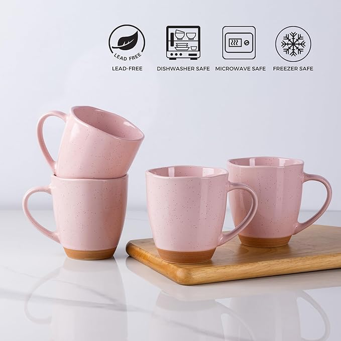AmorArc 12oz Ceramic Coffee Mugs set of 6, Stylish Coffee Mugs with Rustic Terracotta Underside for Latte/Cappuccino/Milk/Cocoa, Dishwasher&Microwave Safe,