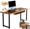 Wood Computer Desk with Drawer - 48x27 Solid Wood Desk, Live Edge Walnut Desk, Sturdy Metal Legs - Scratch and Stain Resistant Finish - Premium Quality