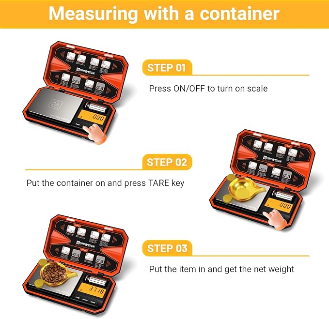 Digital Pocket Scale 200g/0.01g, Digital Scale Grams,6 Units Conversion Jewelry Scales,Coins Scale with LCD Display,Tare Function for Food,Powder,Small Items(Battery Included)-Orange