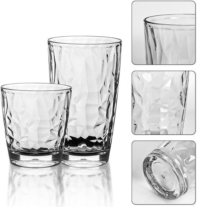 Topsky Reusable Plastic Cups, Shatter Proof Drinking Glasses, Unbreakable Tumblers for Home, Picnic, Party - Dishwasher Safe, Stackable | 10-oz, 16-oz