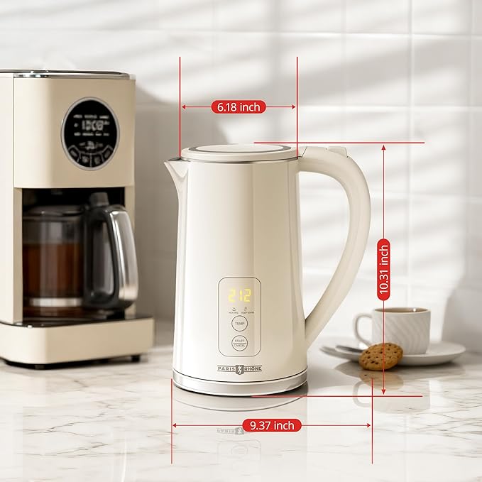 Electric Tea Kettle, Upgraded 1.7L Temperature Control Electric Kettle, 4H Keep Warm Water Boiler with 6 Presets, LED Screen Electric Kettles for Boiling Water, Boil-Dry Protection, BPA Free, White