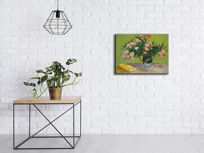 Wieco Art Oleanders 1888 Giclee Canvas Prints Wall Art by Van Gogh Floral Oil Paintings Reproduction for Home Decorations Modern Stretched and Framed HD Classic Abstract Flowers Pictures Artwork