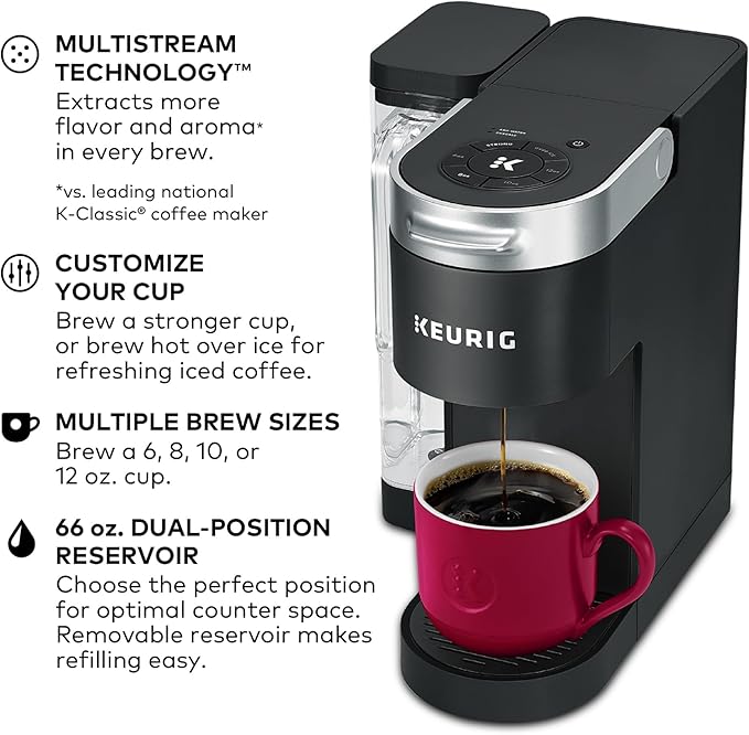 Keurig K-Supreme Single Serve K-Cup Pod Coffee Maker, MultiStream Technology, 4 Brew Sizes, 66oz Dual-Position Removable Reservoir, Black