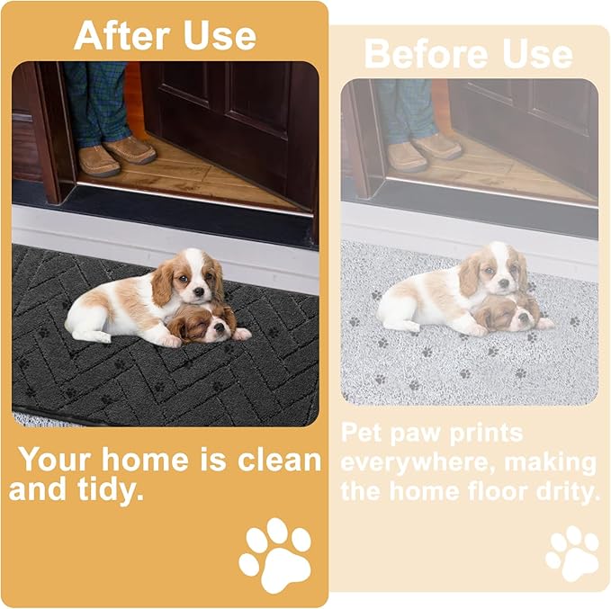 Tindbea Dog Mat for Muddy Paws 20"x31.5" Absorbs Moisture Dirt Non-Slip Washable Mud Mat for Dogs,Soft Rubber Backing Front Inside Pet Rug for Entryway, Mud Dog Paws, Patio(Charcoal)