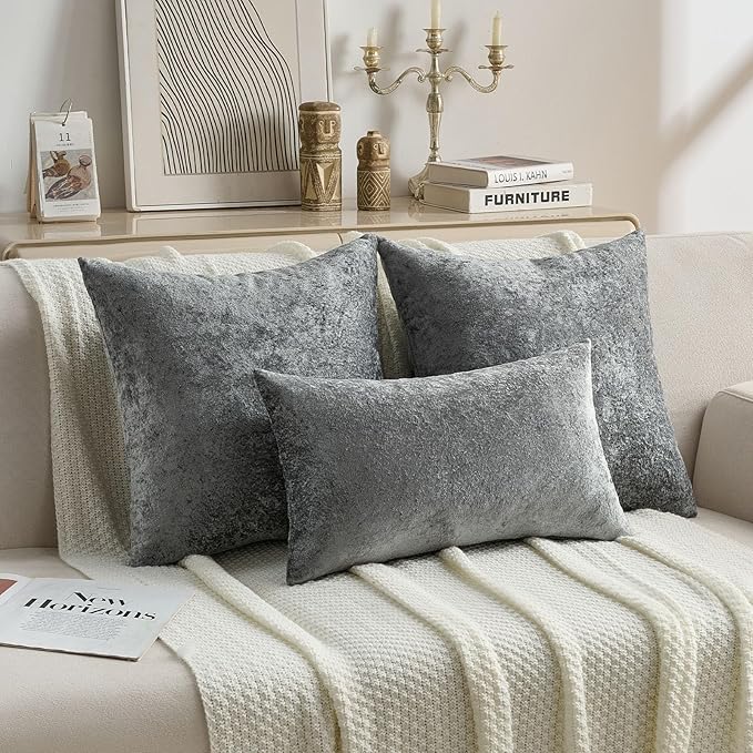 FUTEI Dark Grey Flannel Throw Pillow Covers 20x20 Inch Set of 2,Soft Dimensional Textured Cushion Cases,Modern Home Decor for Couch Living Room