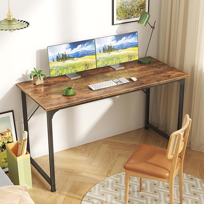 Huuger Computer Desk, 48 Inch Office Desk, Gaming Desk with Storage, Writing Desk Work Desk for Home Office, Study, Modern Simple Desk, Large Legroom, Metal Frame, Rustic Brown