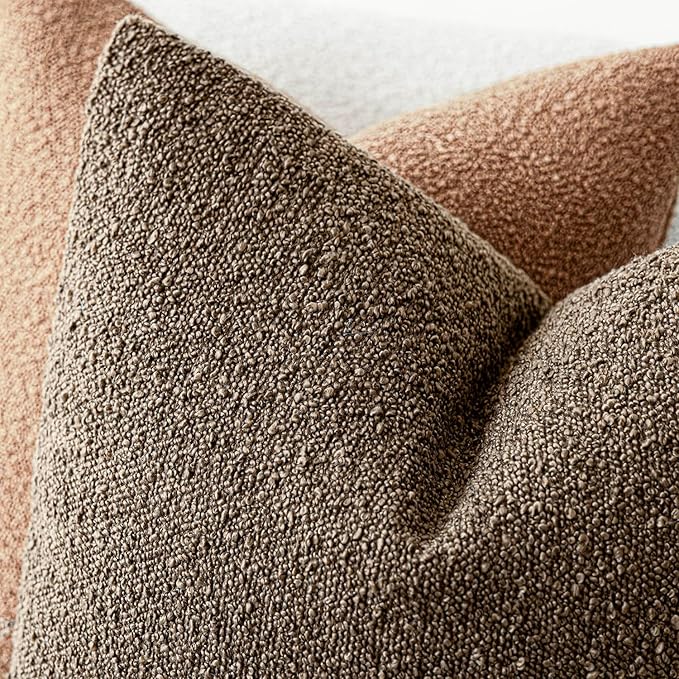 Foindtower Pack of 2, Decorative Textured Boucle Throw Pillow Covers Neutral Accent Solid Pillow Cases Cozy Soft Couch Cushion Case for Chair Sofa Bedroom Living Room Home Decor 22x22 Inch Light Brown