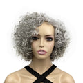 Onemliy Grey Wigs for Women Short Curly Asymmetrical Synthetic Fiber Ombre Silver Gray Wig for Halloween Cosplay Costume Party