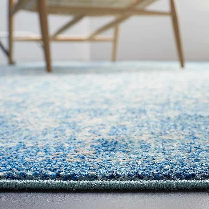 SAFAVIEH Area Rug 8x10 - Evoke Collection - Large - Blue & Ivory, Distressed Design, Non-Shedding & Easy Cleaning, Ideal for Living Room, Bedroom, Dining Space (EVK256C)